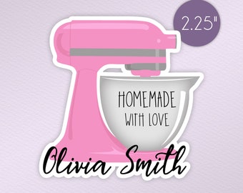 Kitchen Mixer Stickers - Pink Made With Love Kitchen Label, From the Kitchen, Baking Name Label Sticker - Personalized Name Gift - 2.25 Inch