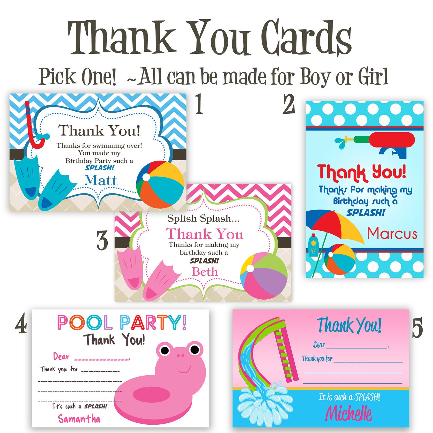 Pool Party Thank You Card Hot Pink Chevron and Tan Argyle Etsy
