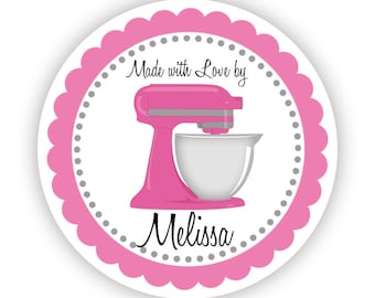 Kitchen Stickers - Cute Hot Pink, Grey, Kitchenaid Mixer, Food Cooking Personalized Baking, Made With Love, From the Kitchen Label Stickers