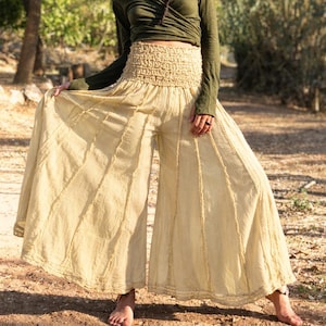 Cotton Palazzo Trousers – Smocked Waist Wide Leg Pants image 1