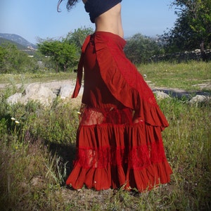 Comprar Falda Sevillana Doble Volante Lunar Rojo - Faldas Flamencas