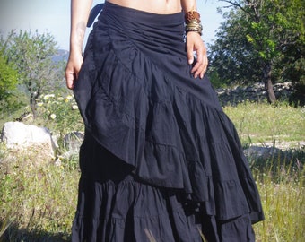 Spódnica Tribal Black Long, Spódnica Witch, Spódnica Maxi, Spódnica Gotycka, Spódnica Festiwalowa, Spódnica Cygańska, Spódnica Burleskowa, Spódnica Flamenco, Spódnica Gotycka