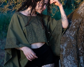 Tribal Block Print Poncho Top – Handmade Cotton Boho Blouse