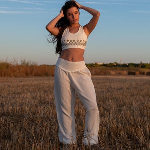 Pantaloni larghi in cotone Boho: abbigliamento da festa fatto a mano
