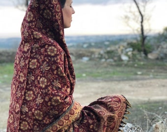 Boho Paisley Shawl – Vegan Wool Blanket Scarf, Soft Cozy Festival Wrap for Fall & Winter