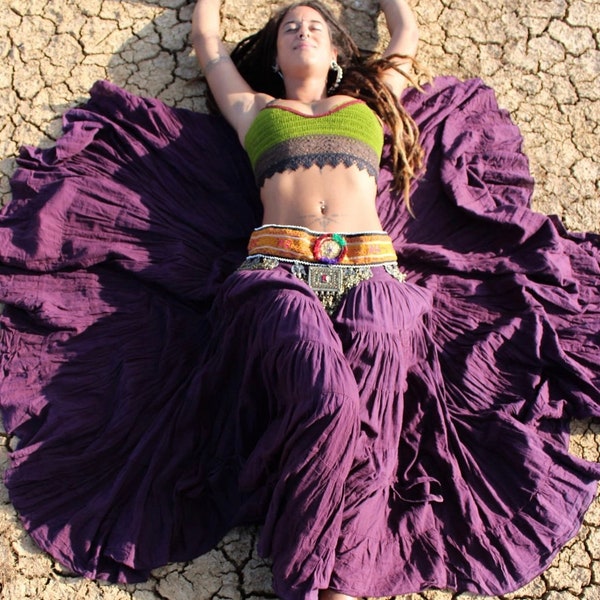 Jupe flamenco violette, jupe gitane, jupe bohème, vêtements de fée, maxi jupe longue, jupe soufi, jupe de festival nomade, jupe de danse du ventre,