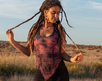 Tie Dye Halter Top: Rygglös Volangdetalj, Boho Fairy Style