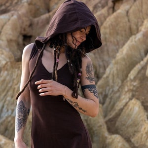 Langes Kleid mit Kapuze, Elfenkleid, Maxikleid, Boho Kleid, Burning Man Kleid, Stammes-Kleidung, Fairy Pixie Goa Boho Rave Psy