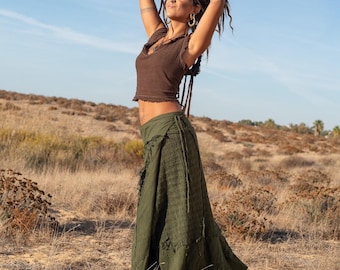Organic Cotton Maxi Skirt: Boho Tribal Wrap Skirt