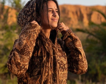 Veste à capuche bohème - Manteau automne-hiver zippé avec doublure en polaire, sweat à capuche Elven Fairy