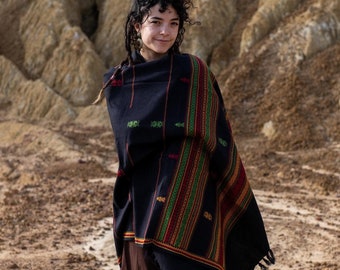 Unissex Tribal Shawl, Meditation Blanket, Hippie Blanket, Bohemian Shawl, Festival Blanket, Embroidery Tribal Pattern