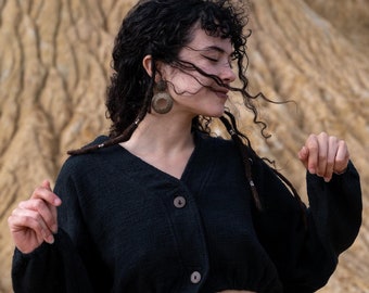 Mini-katoenen bolerojack met knopen - lentebovenkleding