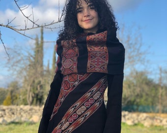 Boho Cowl Neck Hoodie: Ethnic Tribal Pattern Festival Sweatshirt