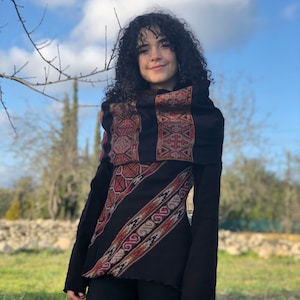 Boho Patterned Festival Hoodie, Cowl Neck Hoodie, Boho Sweatshirt, Unique Hoodie, Ethnic Tribal Hoodie, Hippie Bohemian Hoodie, Pixie Hoodie