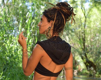 Boho Lace Hoodie Top: Festival Yoga Clothing