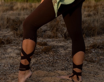 Boho legging met omslagdoek: handgemaakte katoenmix, yogabroek met hoge taille