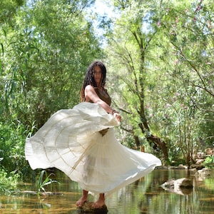 Saia longa cigana, saia flamenca, saia de fada, saia élfica, saia de dança do ventre, saia Burning Man, saia boho, saia de casamento, saia branca