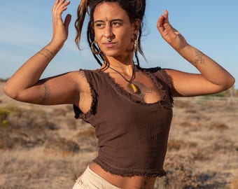 Cotton Crop Top - Adjustable Lace-Up Festival Top