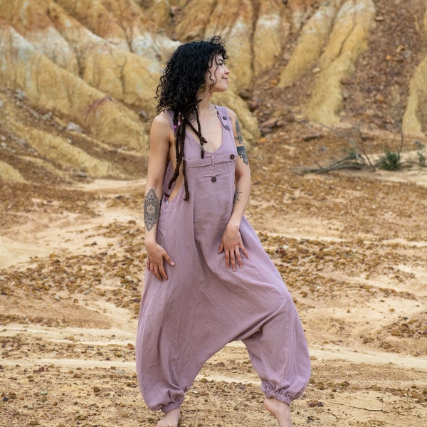 Femme dans l'ensemble, combinaison en coton, combinaison Festival, combinaison tribale, grenouillère femme, combinaison pantalon sarouel, barboteuse d'été, combinaison jambe large