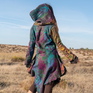 Manteau fée lutin - Veste à capuche elfique avec boutons en noix de coco et doublure en coton, manteau d'hiver en laine végétalienne