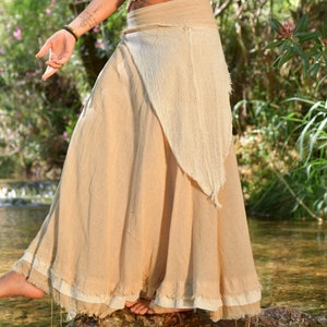 Falda larga plisada de algodón de 5 niveles para mujer, falda larga bohemia  y gitana
