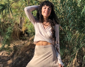 Boho Wickeltop aus Baumwolle: Boho Bluse zum wandeln