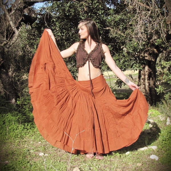 Flamenco Gypsy Long Orange Skirt, Bohemian Skirt, Fairy Clothing, Maxi Skirt, Nomad Skirt, Belly Dance Skirt, Festival Skirt, Boho Goa Skirt