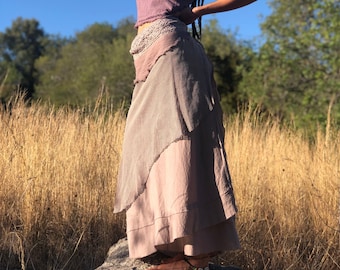 Long Boho Wrap Skirt: Tiered Cotton Gauze Festival Skirt