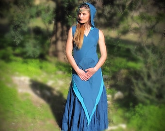 Elf Hooded Tunic – Cotton Pixie Top With Pointed Hem, Boho Fairy Festival Vest