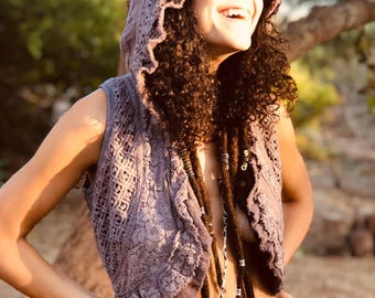 Sleeveless Hooded Boho Vest: Lightweight Cotton Tribal Vest