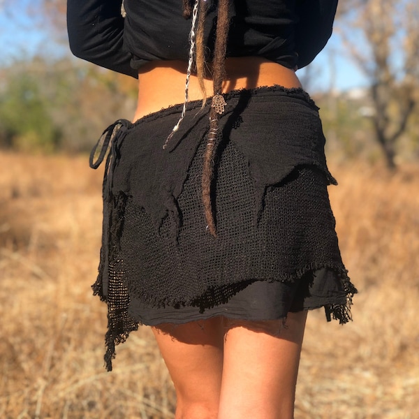 Tribal Mini Wrap Skirt, Festival Skirt, Gothic skirt, Fairy Faerie Skirt, Pixie Skirt, Elven Skirt, Gypsy Skirt, Boho Skirt, Burning Man