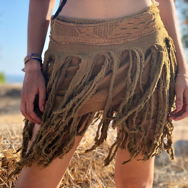Tribal mini Skirt, Wild Skirt, Jungly Skirt, Fairy Skirt, Nomad Skirt, Boho Skirt, Burning Man Skirt, Cave Woman Skirt, Pixie Skirt, Goa