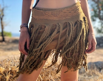 Tribal mini Skirt, Wild Skirt, Jungly Skirt, Fairy Skirt, Nomad Skirt, Boho Skirt, Burning Man Skirt, Cave Woman Skirt, Pixie Skirt, Goa