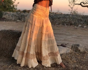 Zigeuner lange rok, Flamenco rok, Fairy rok, Elven rok, buikdans rok, Burning man rok, Boho rok, bruiloft rok, witte rok