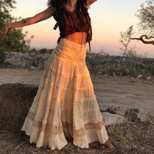 Jupe longue gitane, jupe de flamenco, jupe de fée, jupe elfique, jupe de danse du ventre, jupe Burning man, jupe bohème, jupe de mariage, jupe blanche image 1