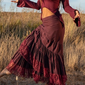 Lace Trimmed Flamenco Skirt: Bohemian Wrap Maxi Skirt