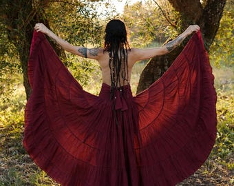 Gestufter Baumwoll-Maxirock, Boho Festival Flamenco Tanz Kleidung