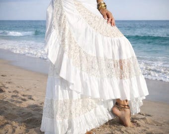 Wrap Maxi Skirt: Ruffle Hem, Asymmetric Bohemian Skirt