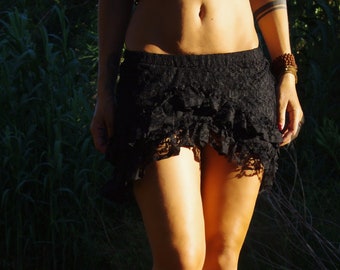 Mini Lace Ruffle Skirt: Bohemian Gothic Elven