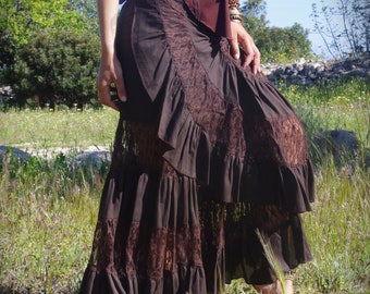 Zigeuner rok, Boho rok, Flamenco rok, maxi rok, burleske rok, Elven rok, lange rok, partij Goa rok, Fairy rok, Pixie Elf rok