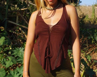 Brown Macrame Festival Top: Elven Boho Tank