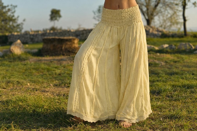 Cotton Palazzo Trousers – Smocked Waist Wide Leg Pants image 6