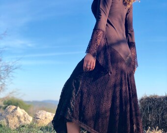 Long Sleeve Dress, Fall Winter Long Dress, Witch Dress