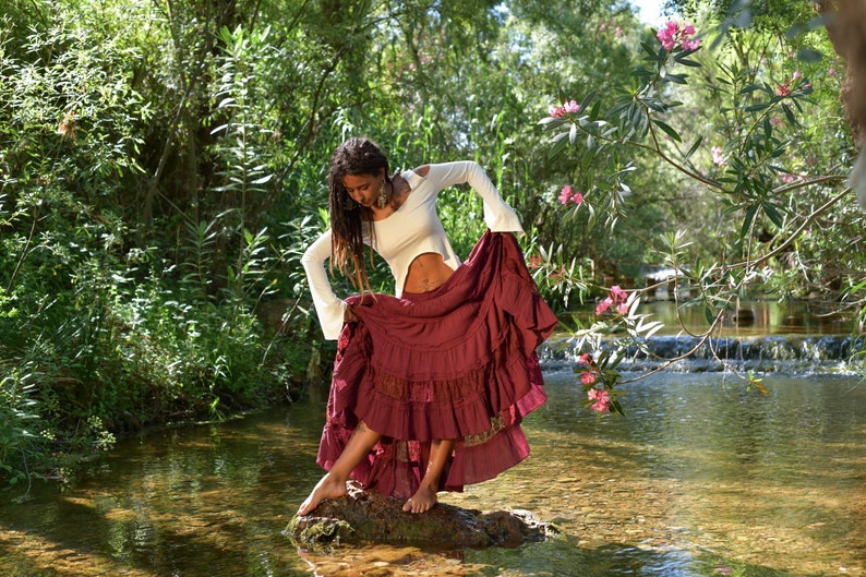 Longue jupe longue bohème, jupe prairie, jupe flamenco, jupe à volants, jupe longue d'été, jupe longue, jupe de festival, jupe gitane, elfique image 1