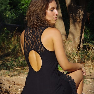 Black Mini Dress, Gothic Dress, Festival Dress, Steampunk Dress, Witch Dress, Elven Dress, Fairy Dress, Tribal Dress, Sexy Dress, Back Open