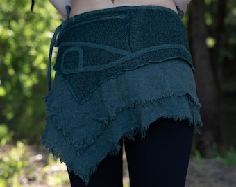 Asymmetrical Cotton Layered Skirt –  Tribal Hip Wrap With Pocket, Festival Pixie Outfit