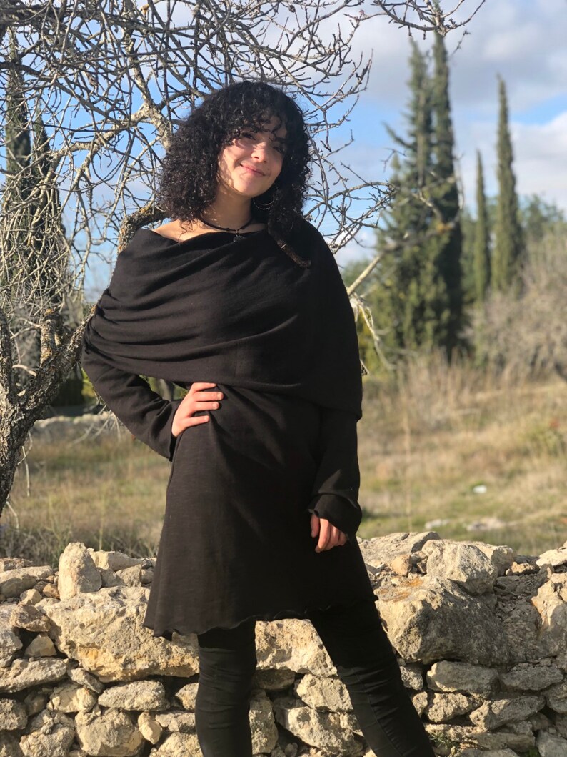 Fall Winter Hood Dress Cowl Neck Hood Dress Bohemian Dress Etsy