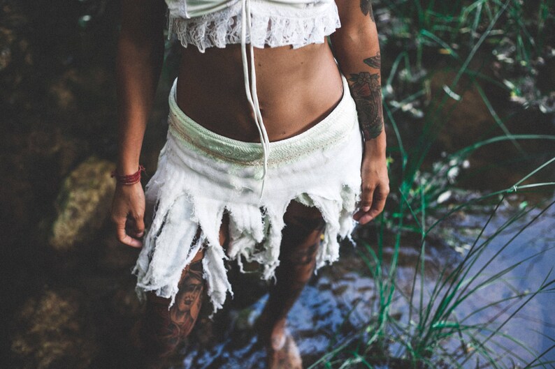 Pixie Skirt Gypsy Skirt Burning Man Skirt Bohemian Skirt Forest Skirt Fairy Skirt Tribal Skirt Fringe White Skirt Tarzan Skirt