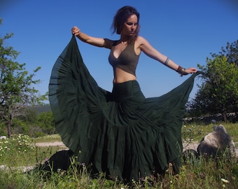 Flamenco Gypsy Long Green Skirt, Bohemian Skirt, Fairy Clothing, Maxi Skirt, Nomad Skirt, Belly Dance Skirt, Festival Skirt, Boho Goa Skirt