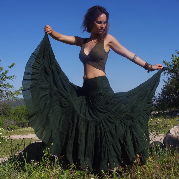 Flamenco Gypsy Long Green Skirt, Bohemian Skirt, Fairy Clothing, Maxi Skirt, Nomad Skirt, Belly Dance Skirt, Festival Skirt, Boho Goa Skirt